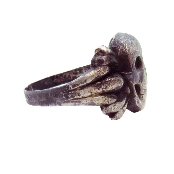 Antique 830 Silver Skull and Crossbones Unisex Gothic Ring  Norway Size 10.5 - Picture 9 of 10